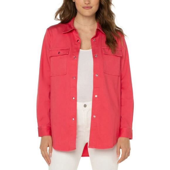 Liverpool Women's Long Sleeve Longline Shacket Button Front Jacket Sz M Pink NWT - Picture 1 of 11